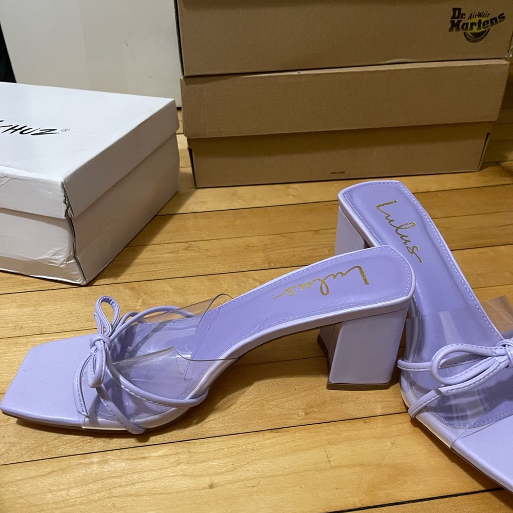 Light purple 2 inch open toed heels